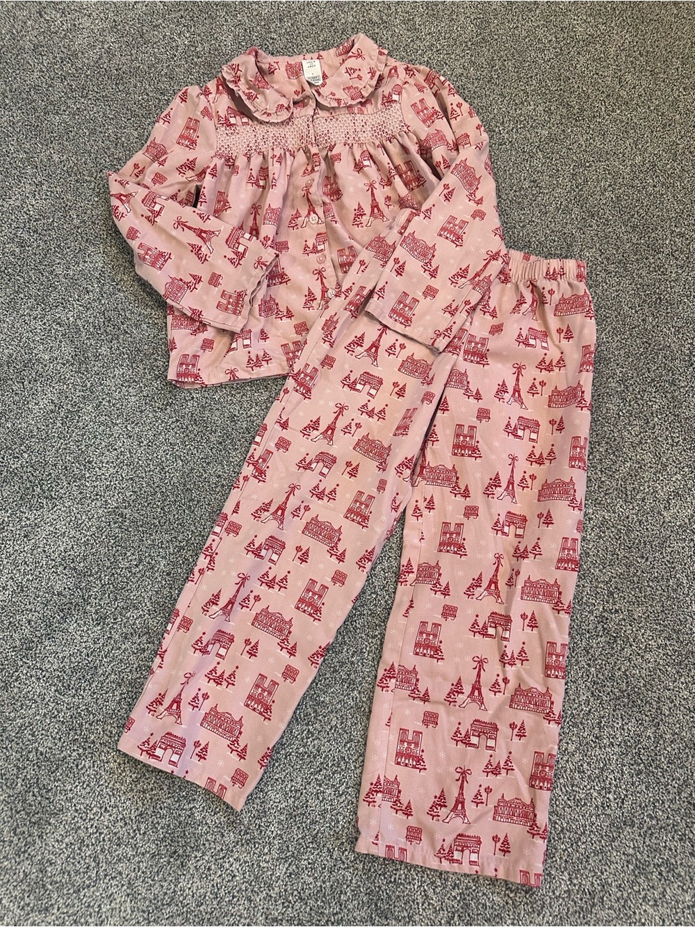 Janie and Jack Pink Pajama Set with Red Eiffel Tower print